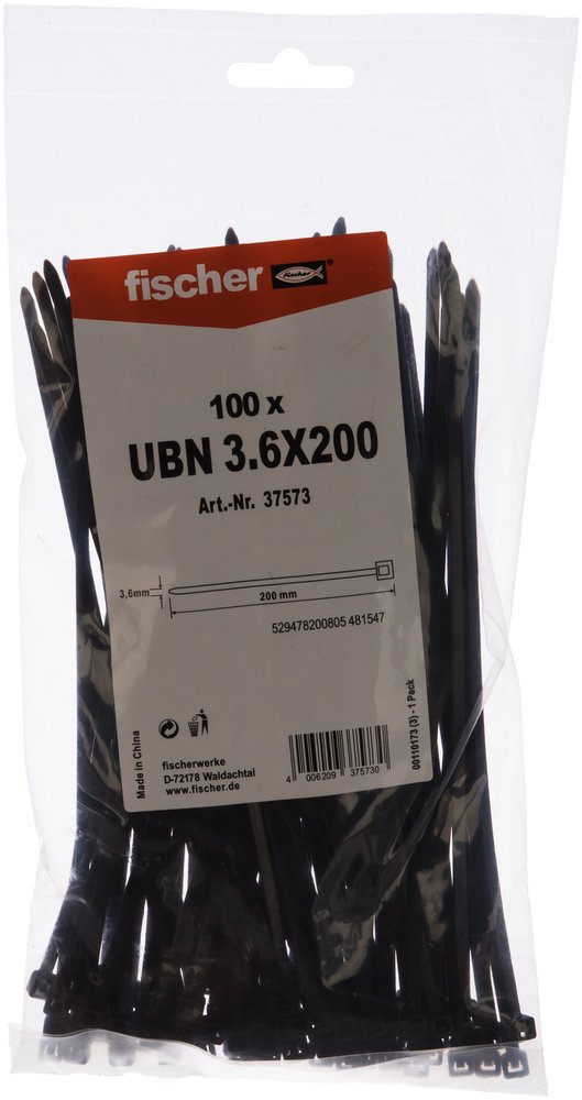Кабельная стяжка Fischer UBN 3.6X200 устойчивая к УФ 100 шт. 37573