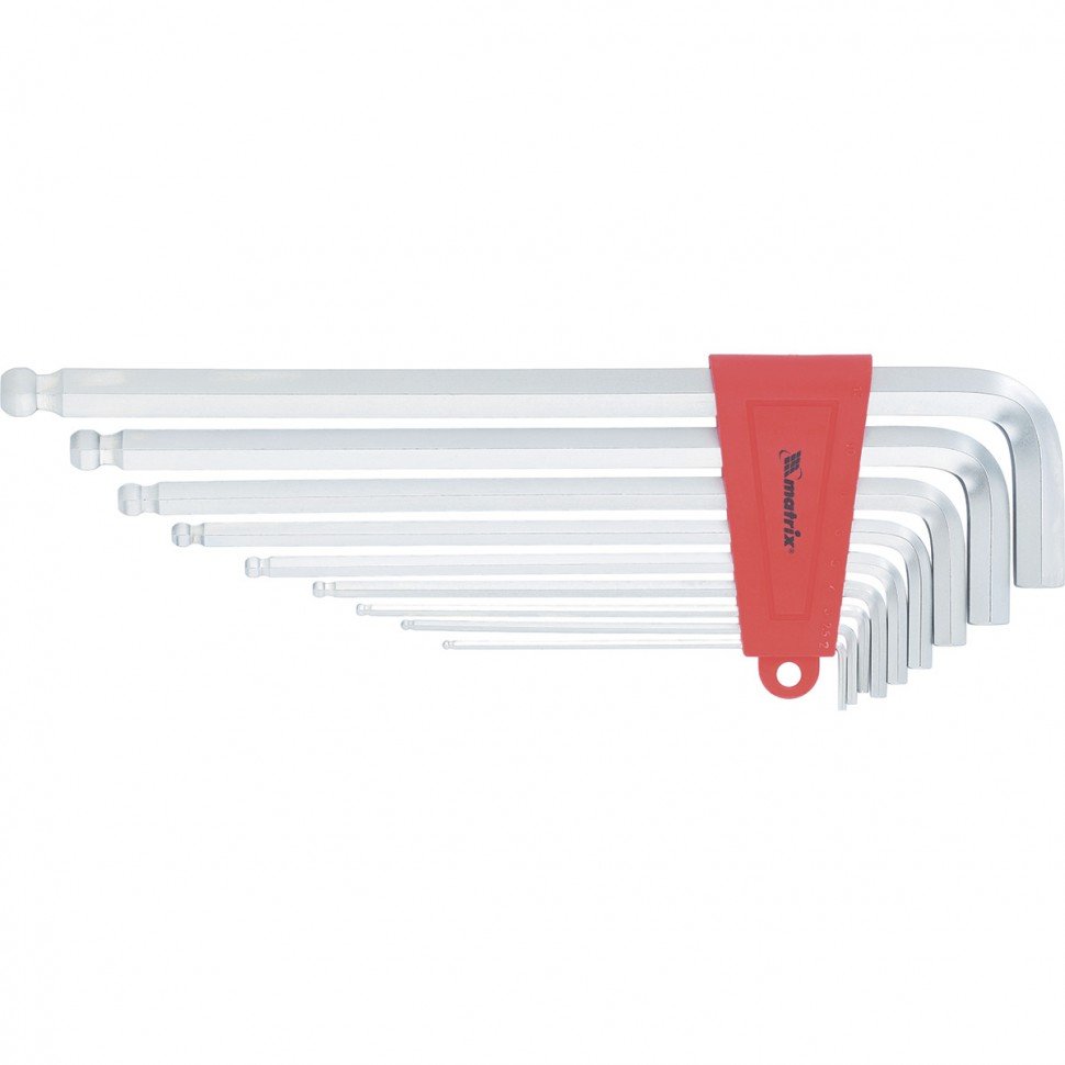 Набор имбусовых ключей MATRIX HEX CRV 9 шт экстра-длинные с шаром 16411