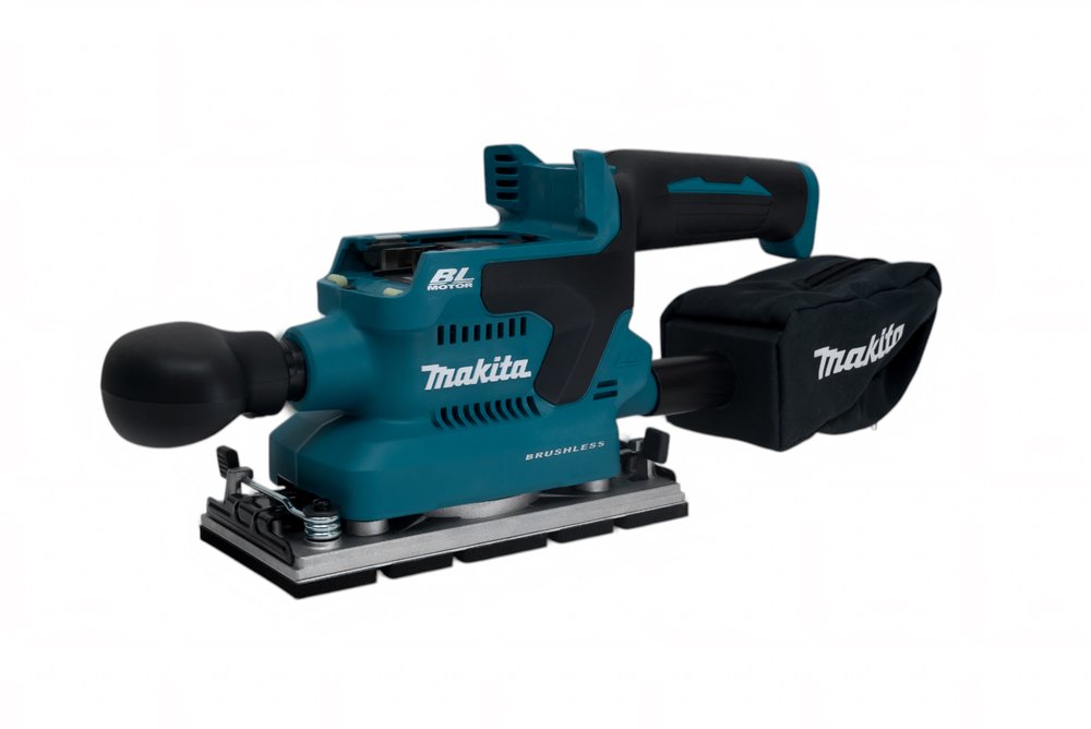 Аккумуляторная вибрационная шлифмашина Makita LXT, BL, 18В, XPT, AWS, 93x228 мм, 4000-12000 об\м, ампл-2.0 мм, 1.5кг, кор,п\сборник, зажим, WUT01, без аккум. и з/у DBO381ZU