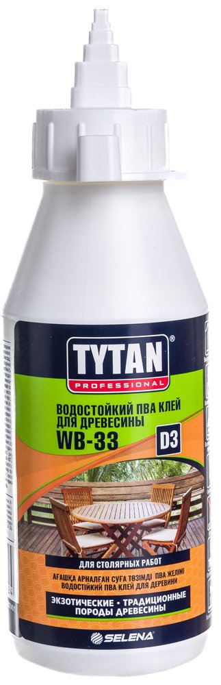 Клей ПВА TYTAN PROFESSIONAL WB 33 D3 для древесины, водостойкий, белый 175 г 16028 272841