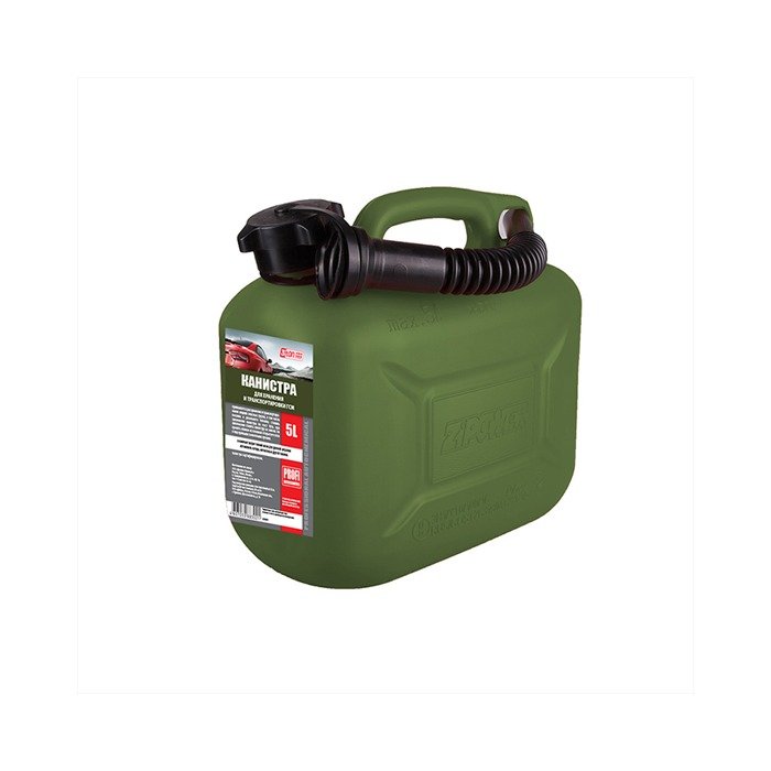 Канистра PROFI 5 л, оливковая, для топлива, в комплекте с крышкой и лейкой 3ton 55330