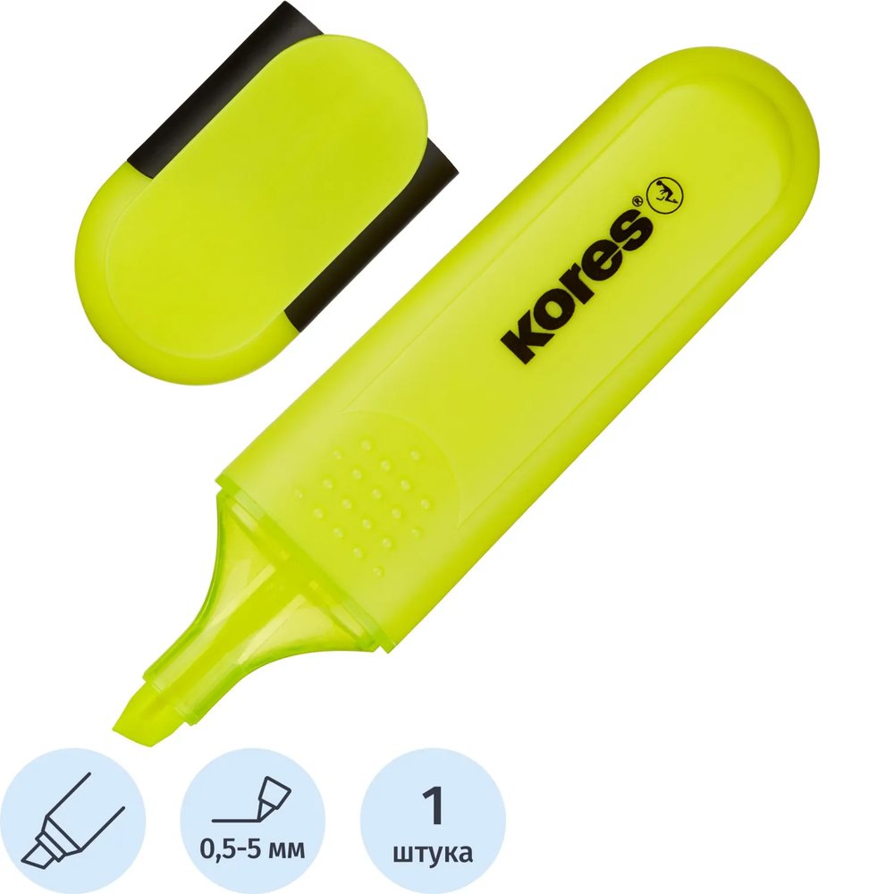 Маркер текстовыделитель Kores BRIGHT LINER PLUS, скош након, 0,5-5 мм, желт