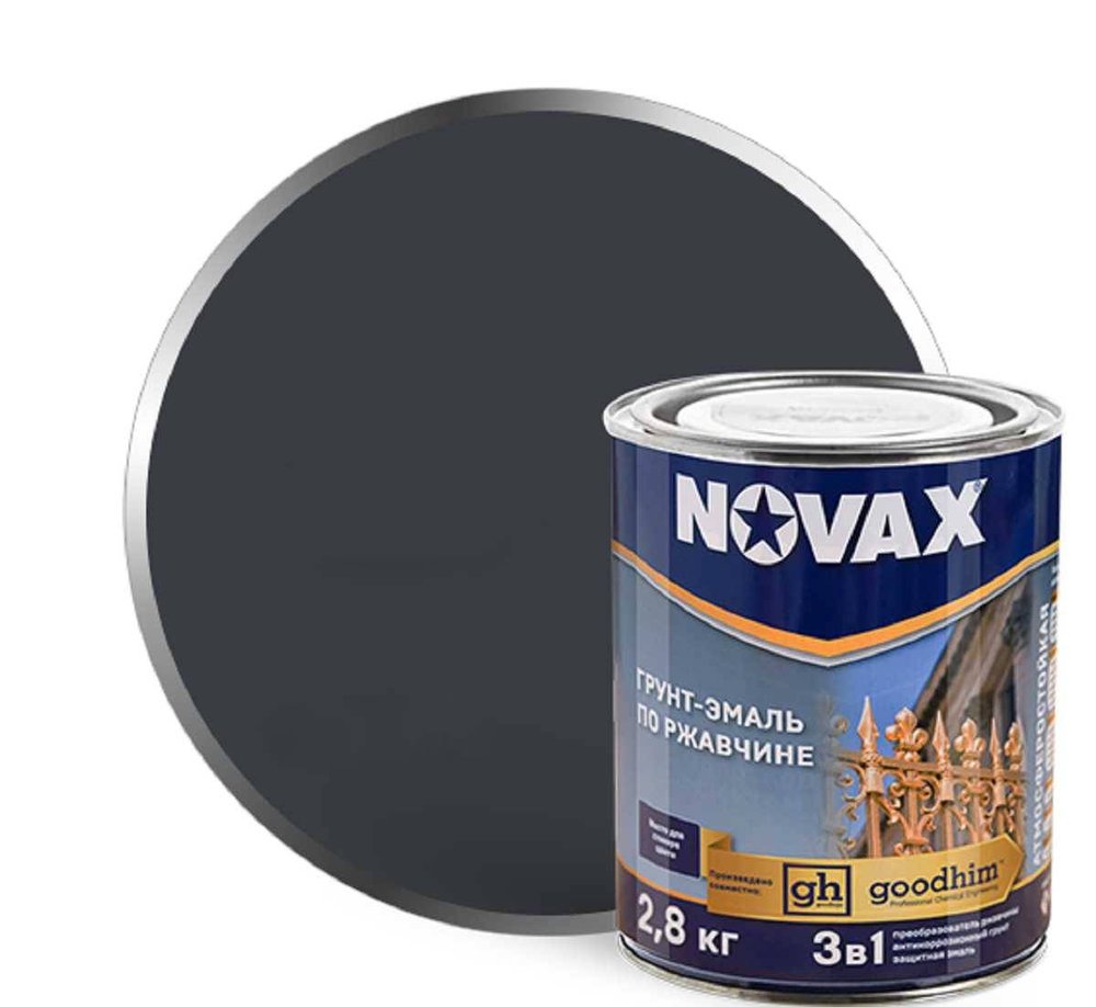 Грунт-эмаль Goodhim NOVAX 3в1 темно-серый RAL 7016, глянцевая, 2,8 кг 10960