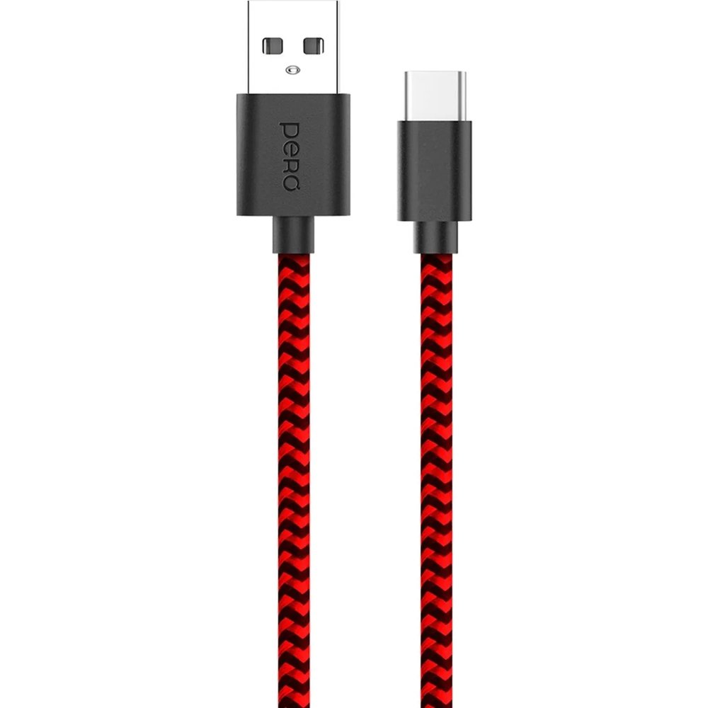 Кабель PERO DC-04 Type-C, 3А, 2м, Red-black (Fast Charge)