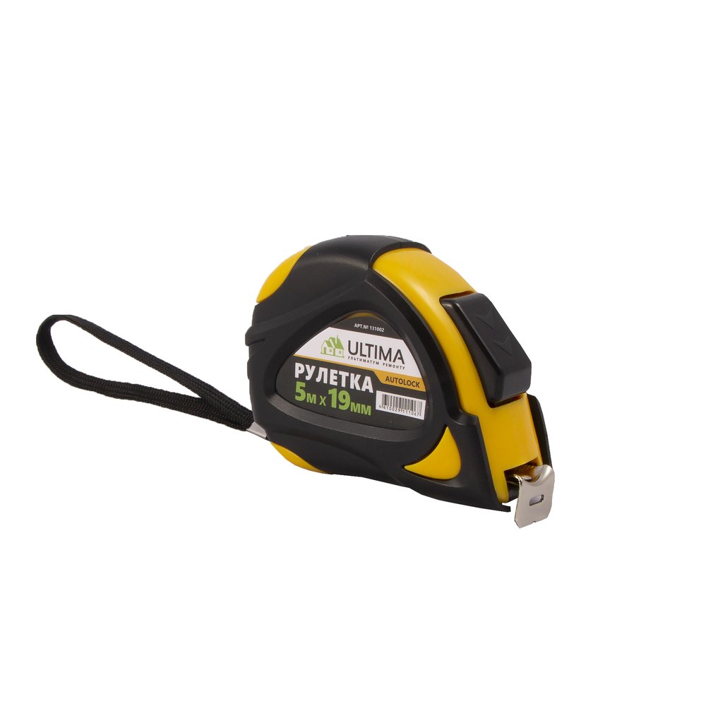 Рулетка Ultima AutoLock, 5 м х 19 мм, обрезиненный корпус, автомат. Фиксация , 131002