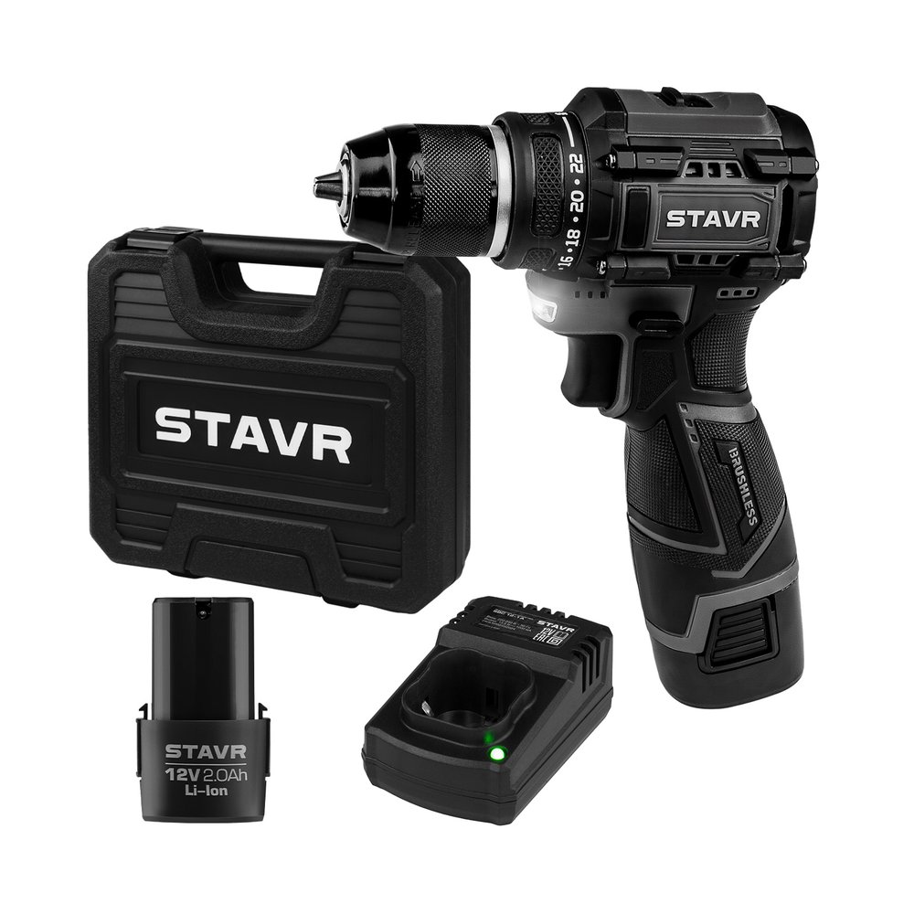Дрель-шуруповёрт Ставр 12V, 32Нм, BL,10 мм STAVR SDD 12BL-2K (2х2.0 Ач, ЗУ, кейс), 9020100403