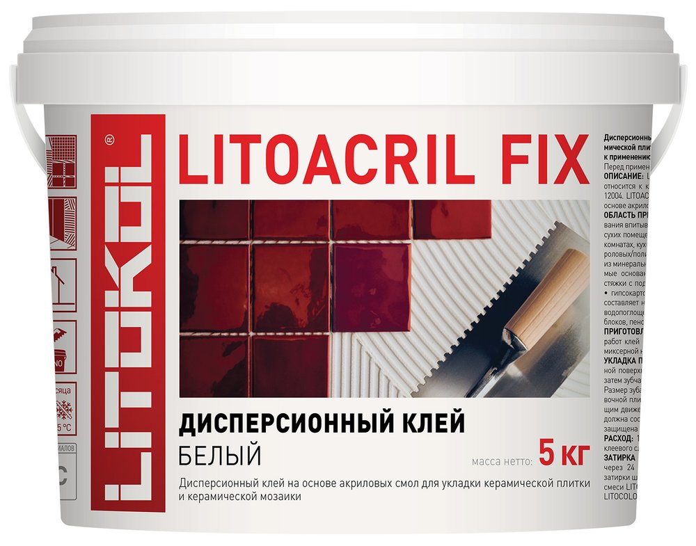 Пастообразный клей LITOKOL LITOACRIL FIX класс D1, 5 кг bucket 480910002