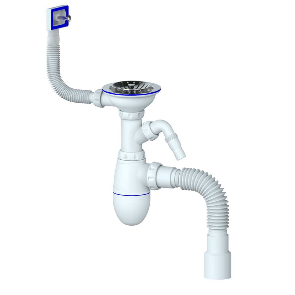 Сифон Unicorn B435VP 3 1/2х40 с прямоугольным переливом, с носиком, с гофрой 40х40х50 544819