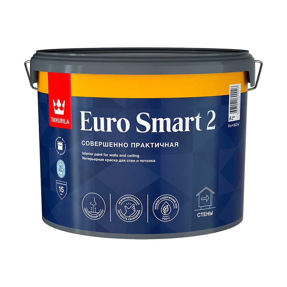 Интерьерная краска Tikkurila EURO SMART 2 база A глубоко матовая 9 л 700001104
