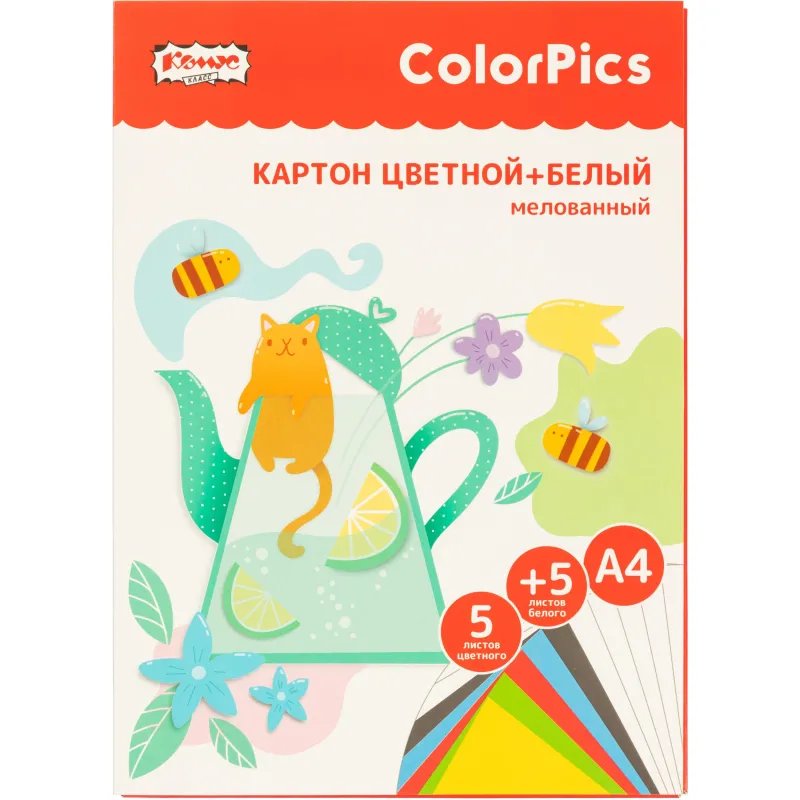 Набор цветного и белого картона  5л.5цв.+5л.А4 мелов Комус Класс ColorPics