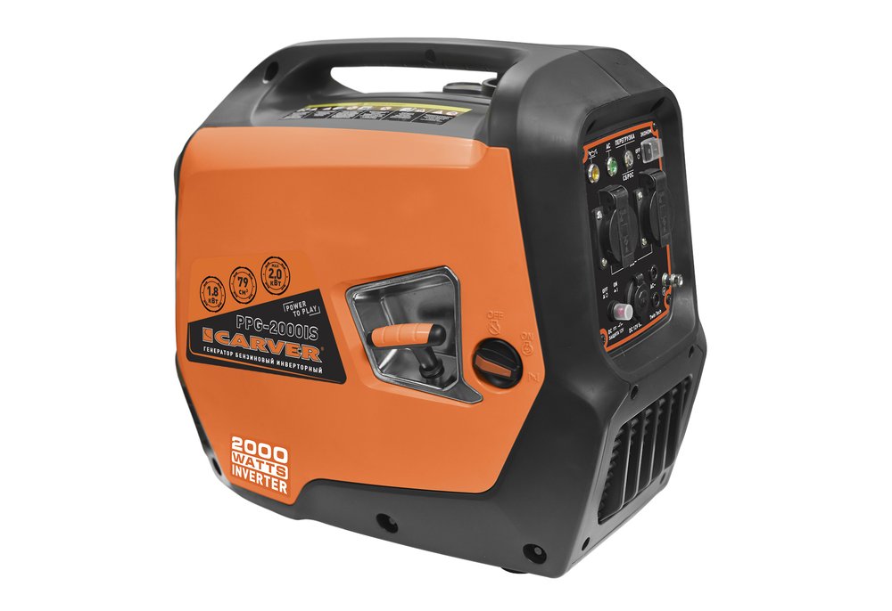 Генератор CARVER PPG- 2000I инверторный 1,8/2,0 кВт, 220/12В, бак 4 л, 2 розетки 01.020.00022