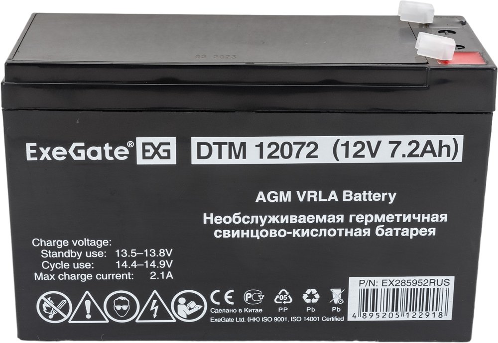 Батарея аккумуляторная АКБ DTM 12072 12V 7,2Ah, клеммы F1 ExeGate 285952