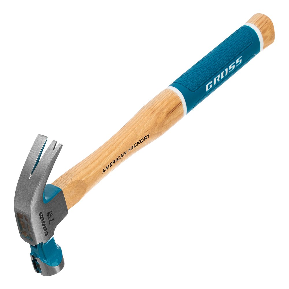 Молоток-гвоздодер GROSS American hickory 200г, угол 45, магнит, обрезиненная рукоятка 10414