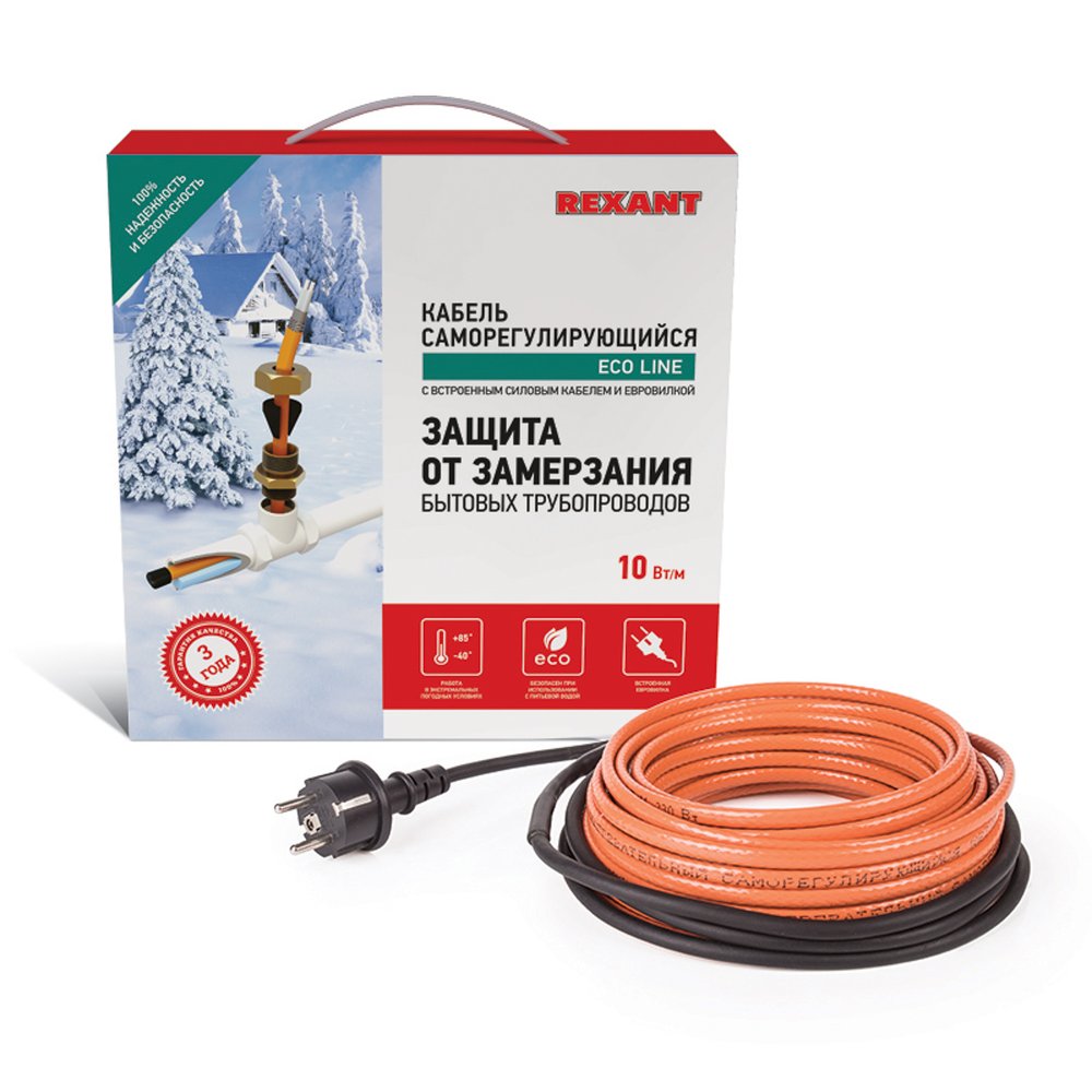 Комплект нагревательного саморегулирующегося кабеля REXANT 10HTM2-CT, пищевой, 2м/20Вт 51-0601