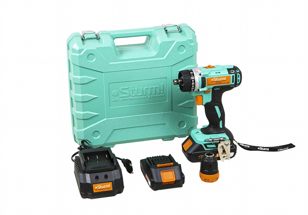 Аккумуляторная дрель Sturm 18 В, 1BatterySystem, 2 акк. 2,0Ач,съемный патрон, кейс CD3618T