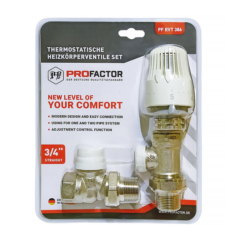 Комплект радиатора PROFACTOR термостатический, прямой, 3/4 PF RVT 386