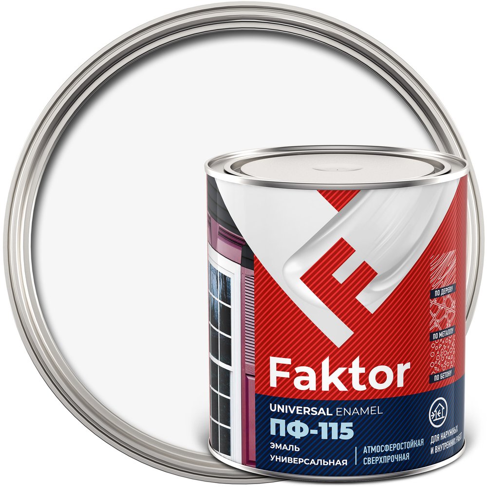 Универсальная эмаль ПФ-115 ЯРОСЛАВСКИЕ КРАСКИ FAKTOR белая, банка 0,8 кг 214709