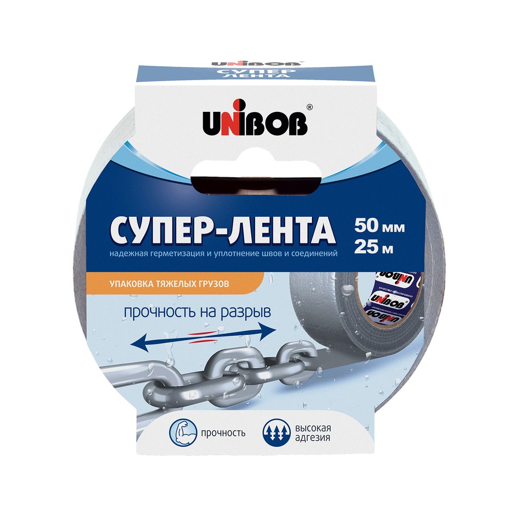 Армированная клейкая супер-лента UNIBOB 50 мм х 25 м серая 214999 44265