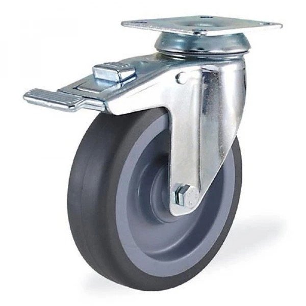 Поворотная колесная опора с площадкой и тормозом, 125 мм KAMA 2802-MTB-125-F18