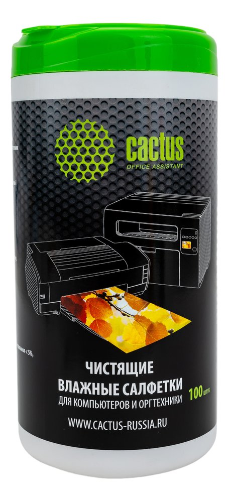 Влажные салфетки для компьютеров и оргтехники Cactus туба 100 шт. CS-T1002 901283