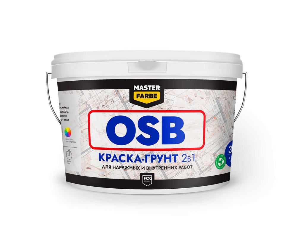 Акриловая грунт-краска для OSB плит MASTERFARBE супербелая, для наружных и внутренних работ, 14 кг 4610091274219