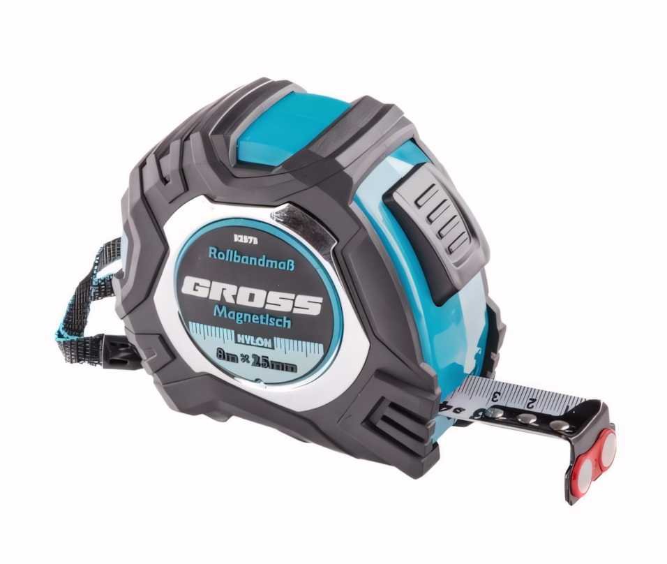 Рулетка Magnetisch, 8 м х 25 мм обрезиненный корпус GROSS 32573