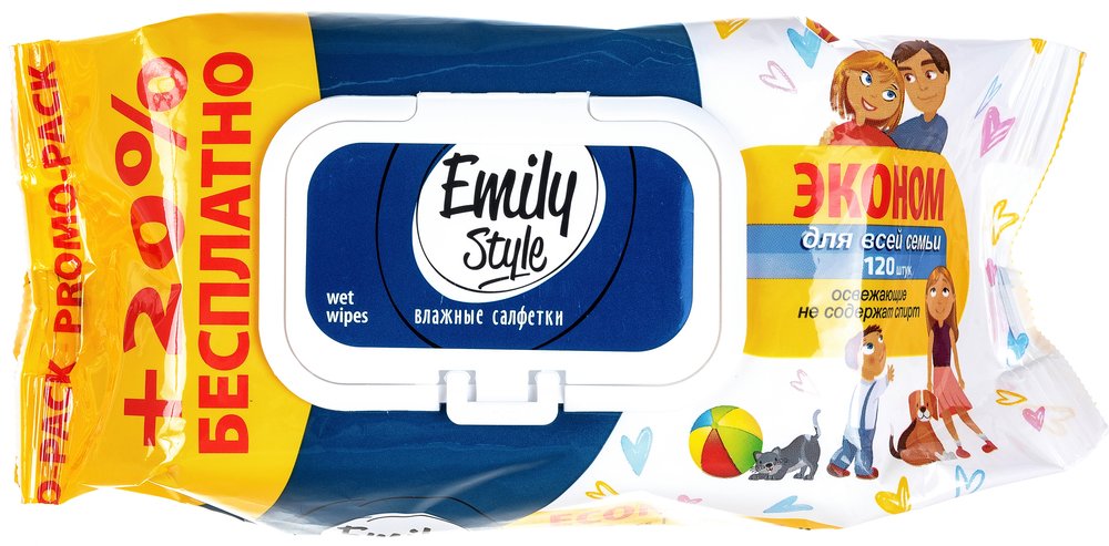 Влажные салфетки Emily Style для всей семьи, эконом упаковка 120 шт 226277