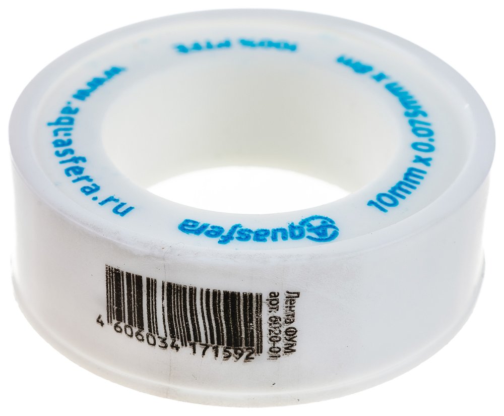 Лента Aquasfera ФУМ катушка 10мм х 0,075мм х 8м PTFE вода 6020 6020-01 008-0543