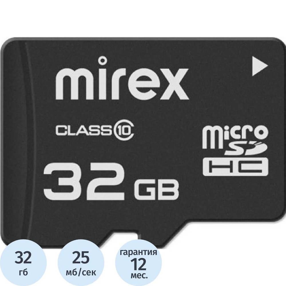 Карта памяти Mirex microSDHC 32Gb (class 10), шт (13612-MC10SD32)