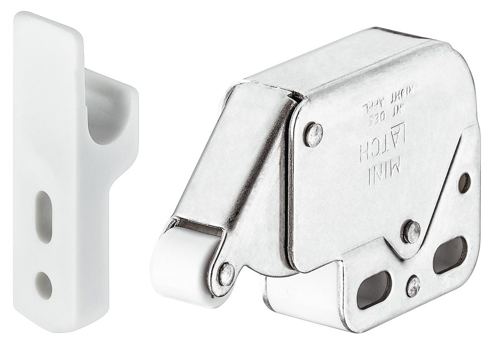 Пружинная защелка Hafele MINI-LATCH + ответная планка, белая 245.54.701