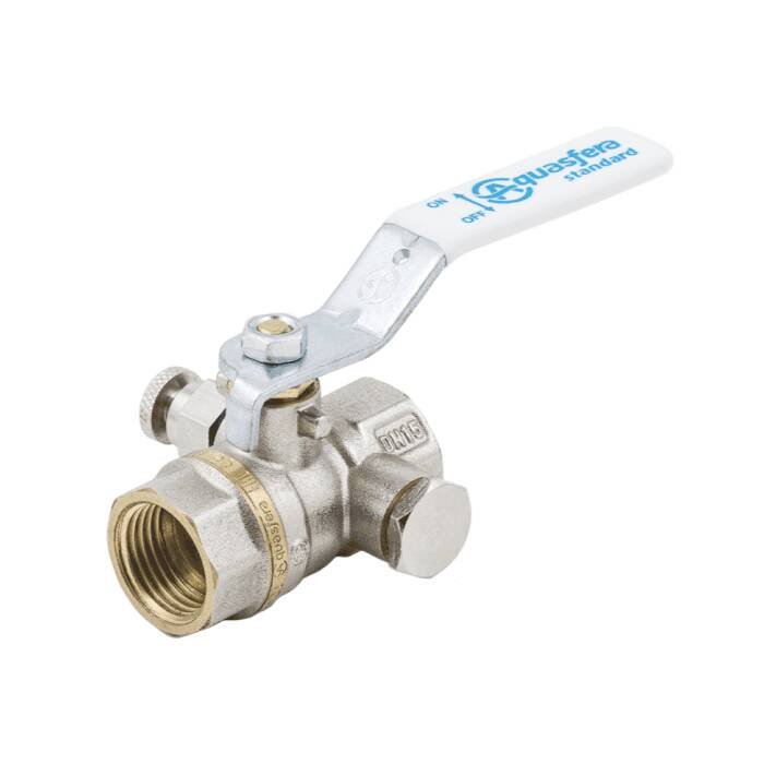 Кран шаровой латунный Aquasfera 1132 Standard никелированный, Ду20, Ру30, муфта/муфта, рычаг, с воздухоотводчиком 1132-02 107-8254