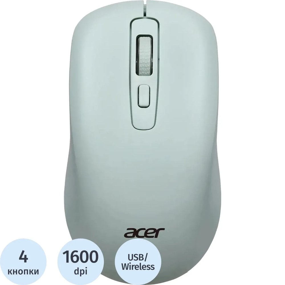 Мышь компьютерная Acer OMR309 зел. оптич. 1600dpi USB 4but (ZL.MCECC.030)