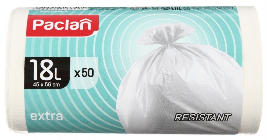 Мешки для мусора белые EXTRA (50 шт, 45х56 см, 18 л, ПНД) Paclan 42163597