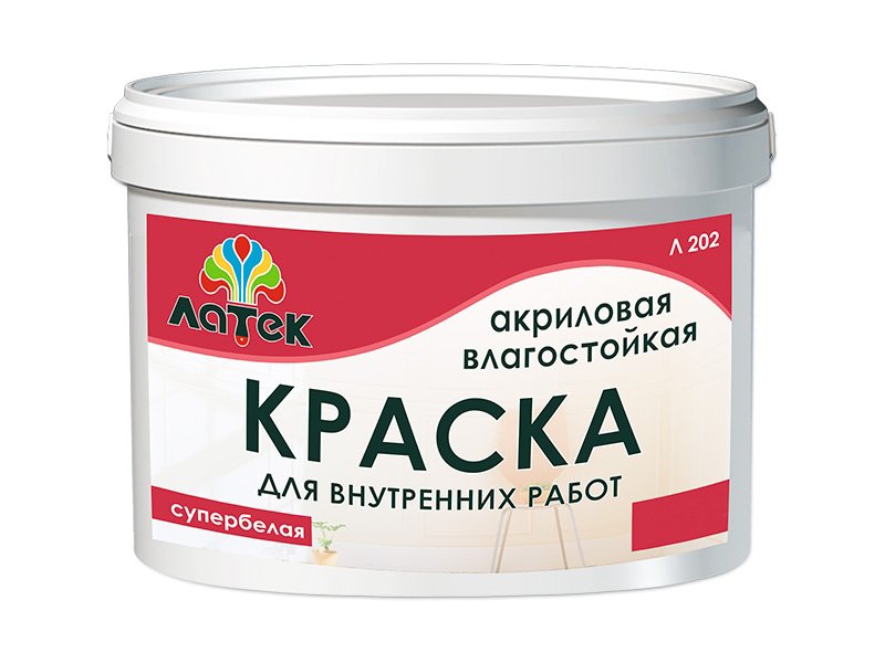 Акриловая влагостойкая краска Латек супербелая 14 кг Л202 LAP004