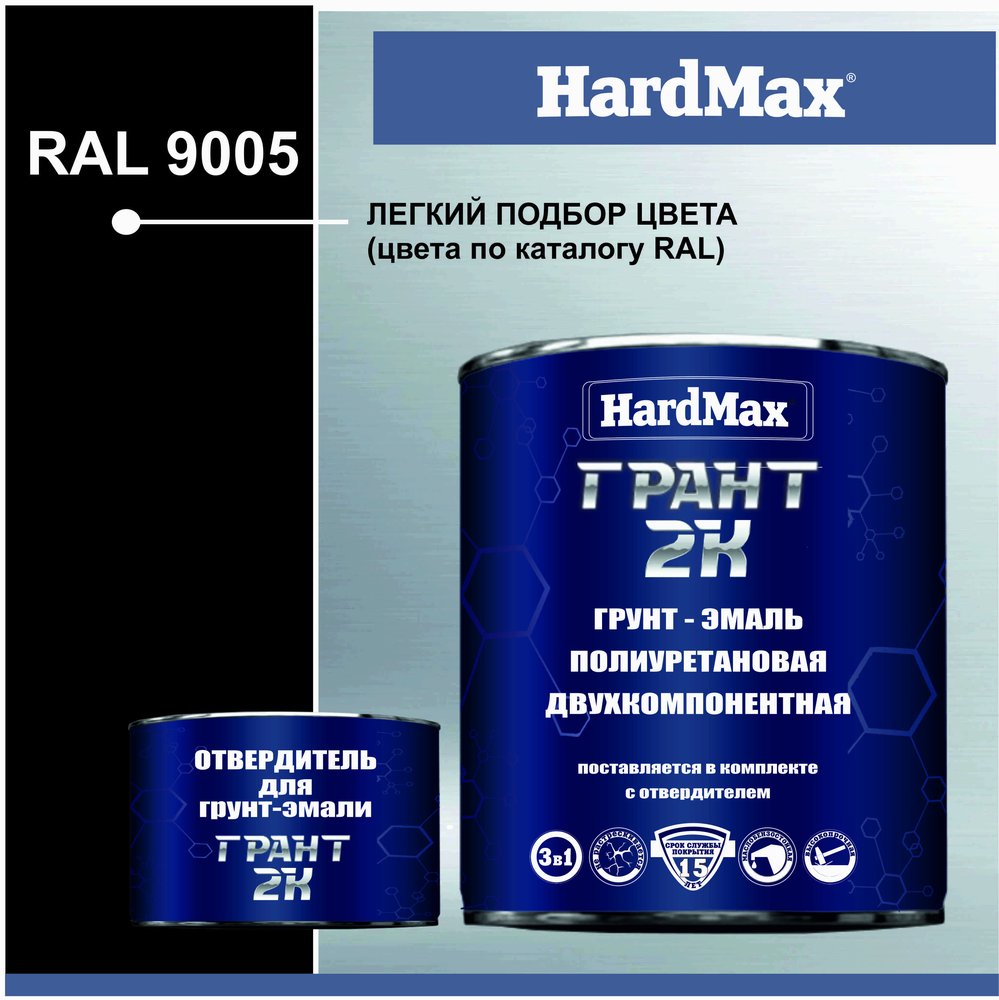 Грунт-эмаль полиуретановая HardMax двухкомпонентная ГРАНТ 2К/GRANT 2 K RAL 9005 Глубоко-черный (комплект 2,19 кг) 4690417100606