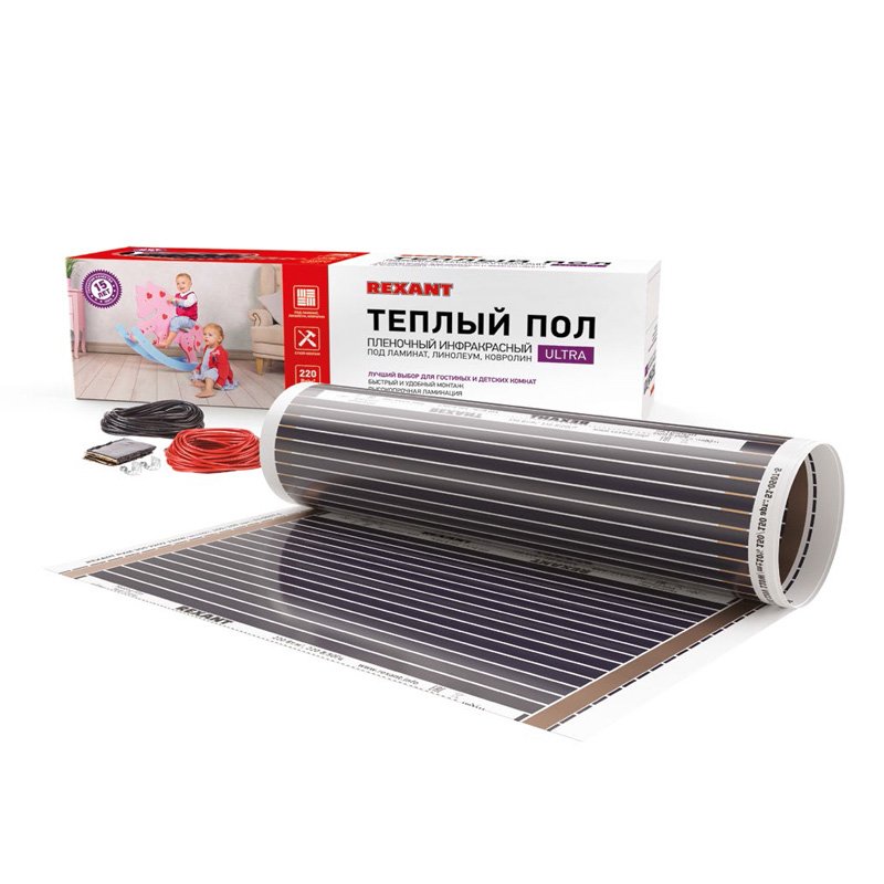 Пленочный теплый пол REXANT Ultra RXM 220, 2м² (0,5х4м), 440Вт 51-0503-4