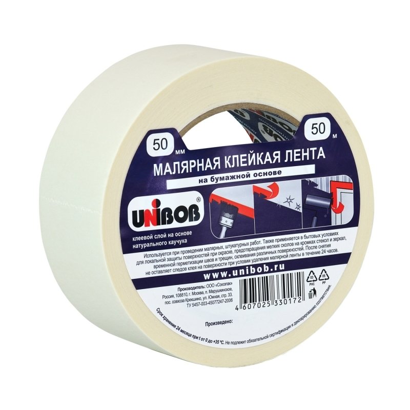 Малярная клейкая лента Unibob 50 мм х 50 м 212496 28139
