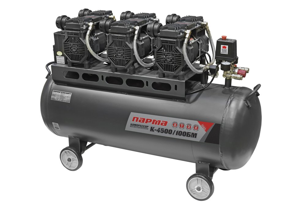 Компрессор Парма K-4500/100БМ безмасляный 3*1500 Вт, 100л, 711 л/м 02.014.00009