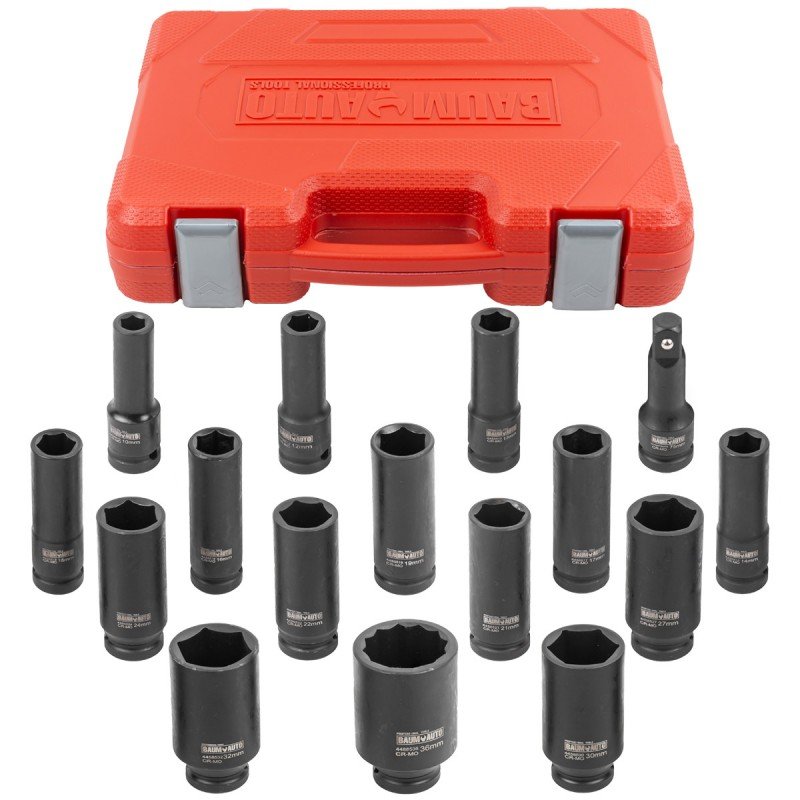 Набор головок ударных 6-гранных, 16 предметов, 1/2'' DR BaumAuto BM-4177-5MPB(52533)