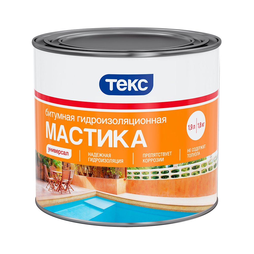 Битумная гидроизоляционная мастика Текс Универсал 1.8 кг 700002013