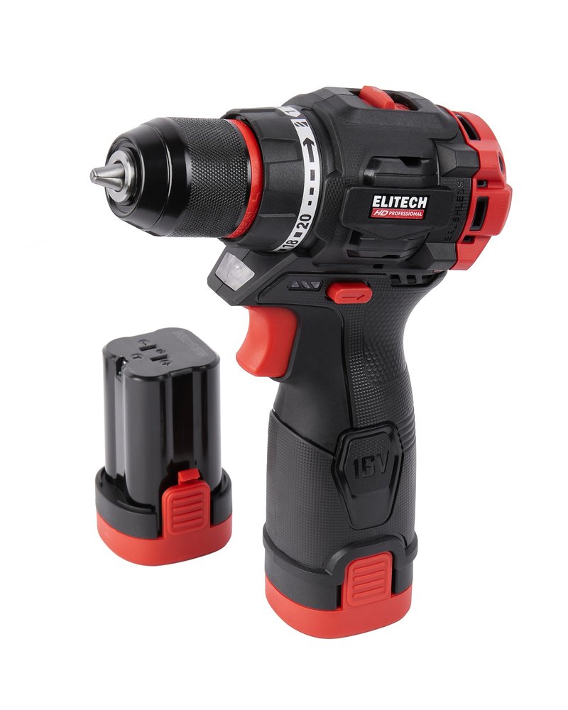 Аккумуляторная дрель Elitech CD 16L2 (16В, 2х2Ач, 55Нм, BL) HD 205715