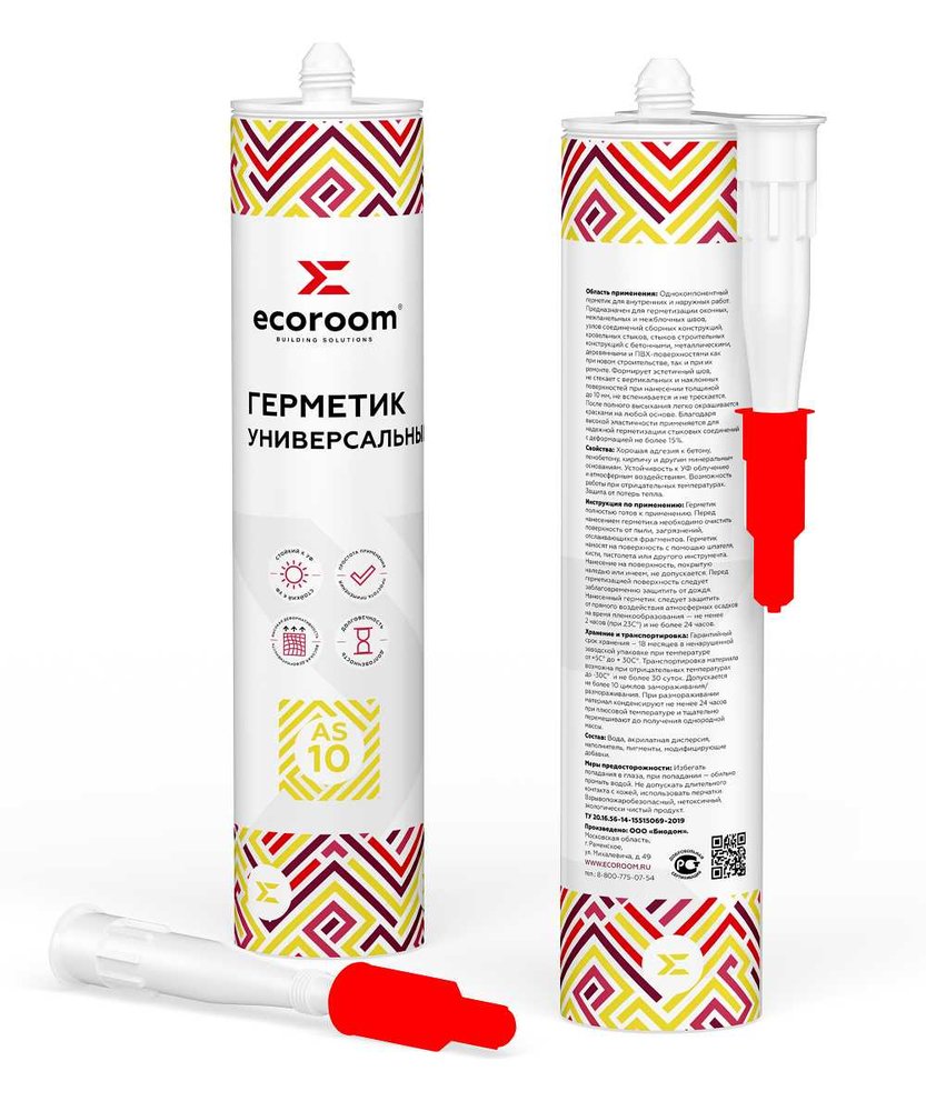 Герметик акриловый ECOROOM AS-10 универсальный, белый, 280 мл Е-Герм-3836/280