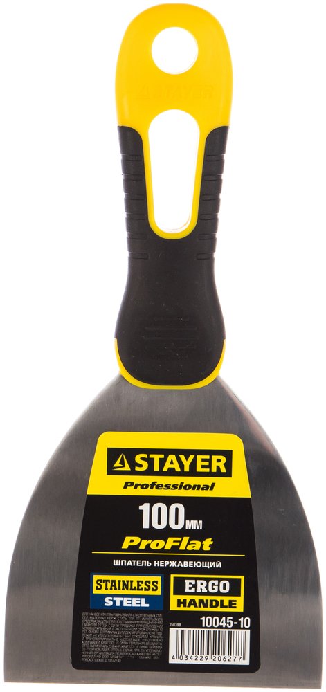 Шпатель с профилированным нержавеющим полотном и 2к ручкой 100мм STAYER PROFESSIONAL 10045-10