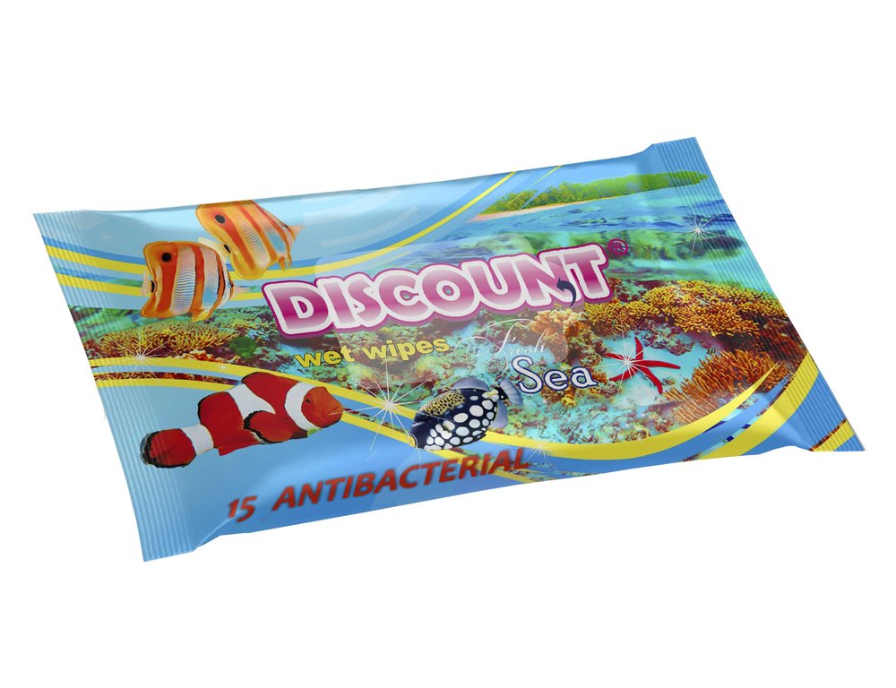 Влажные салфетки Discount 15 шт., с ароматом морской свежести 4657778190066
