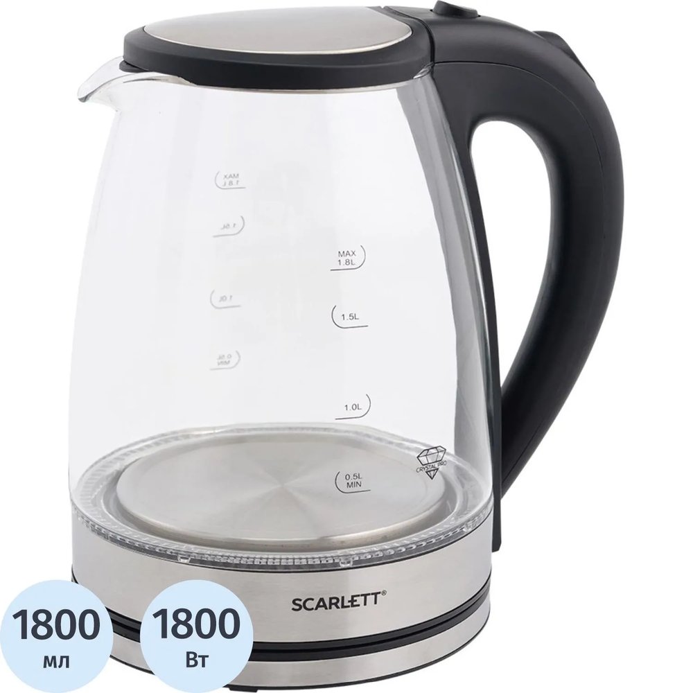 Чайник Scarlett SC-EK27G35, 1800Вт, 1.8л, стекло/сталь