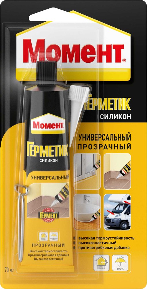 Универсальный силиконовый герметик Момент прозрачный 70 мл 3002434