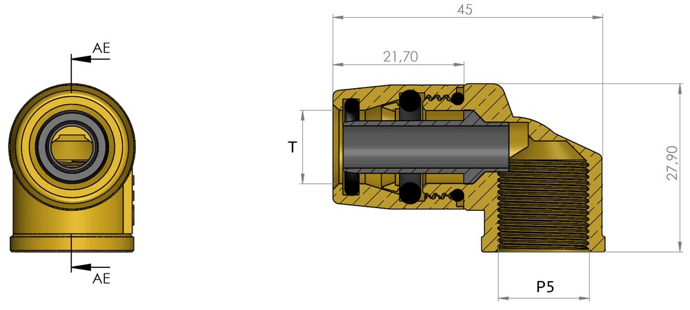 Фитинг шарнирный угловой 90° P5 под трубку 12x1.5 мм ORPASAN ORP 4406