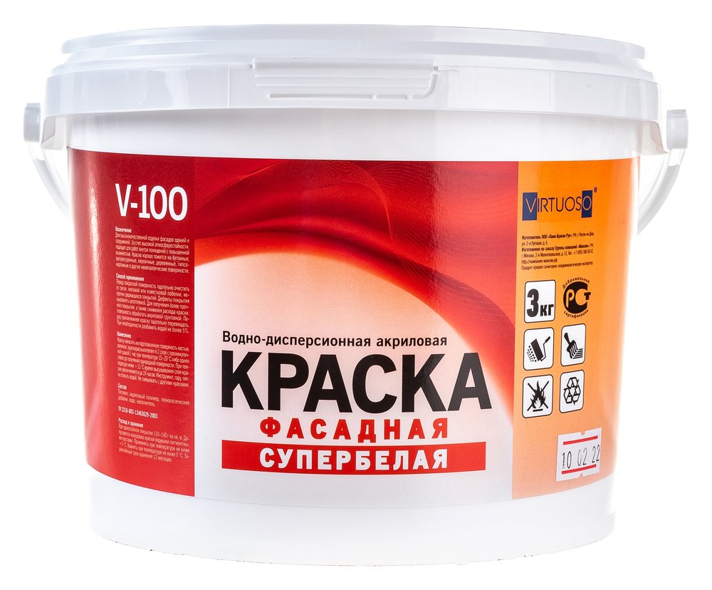 Краска VIRTUOSO V-100 А фасадная 3кг морозостойкая 11587839