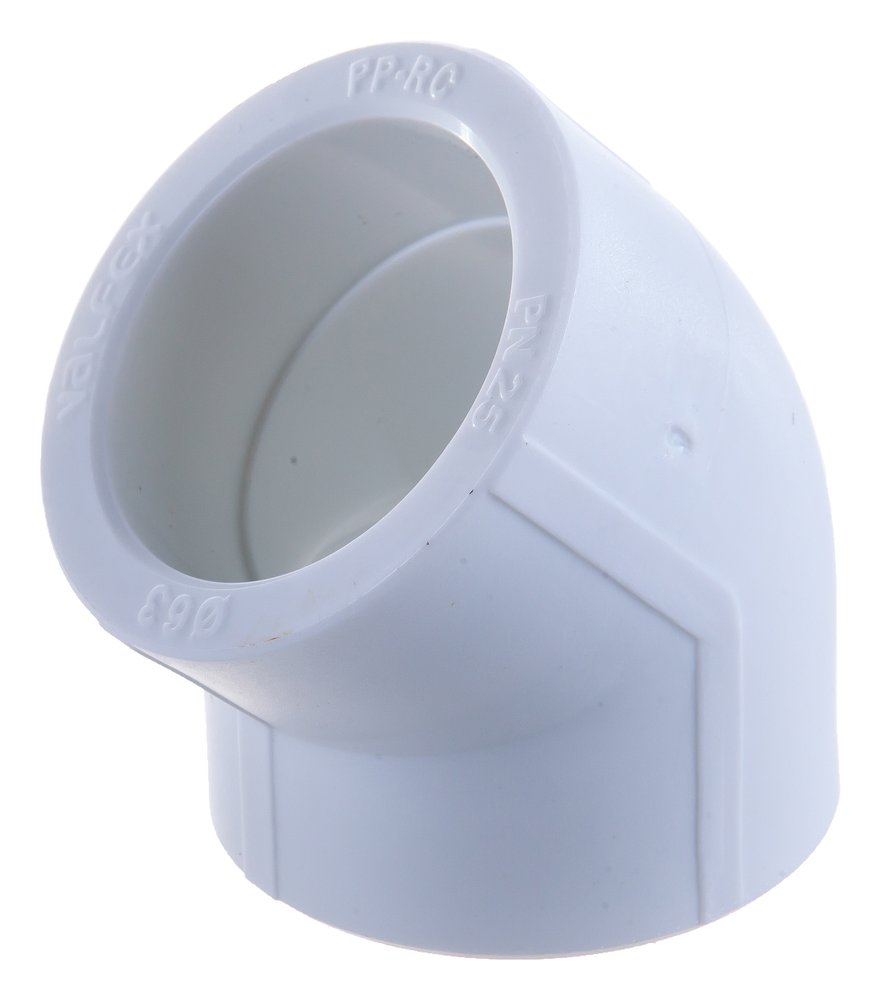 Угольник VALFEX PP-R белый, 63 мм, 45 градусов 10107063 127-0570
