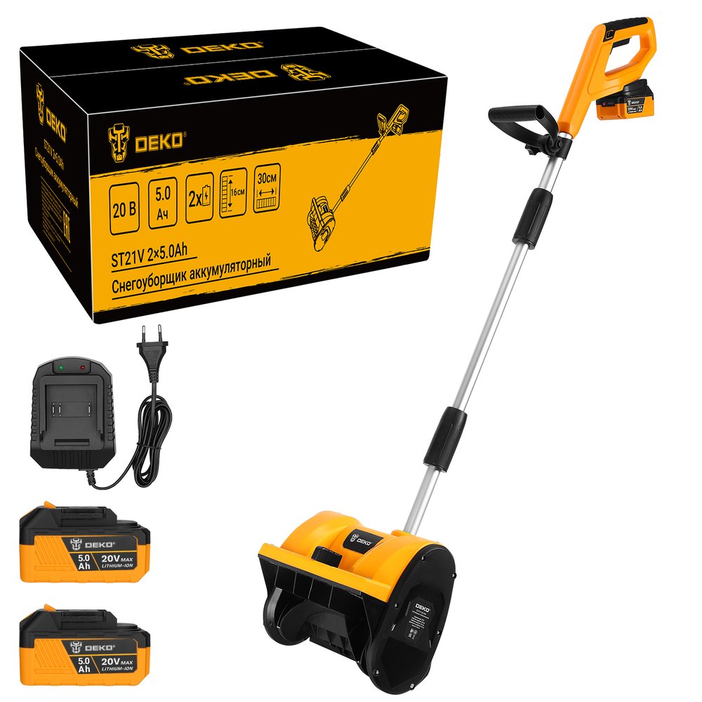 Снегоуборщик аккумуляторный DEKO ST21V, 20В, 2х5 Ач 085-4444